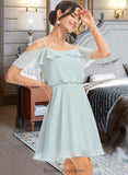 Paige A-Line V-neck Short/Mini Bridesmaid Dress With Cascading Ruffles BF2P0013023