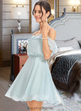 Paige A-Line V-neck Short/Mini Bridesmaid Dress With Cascading Ruffles BF2P0013023