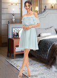 Paige A-Line V-neck Short/Mini Bridesmaid Dress With Cascading Ruffles BF2P0013023