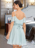 Paige A-Line V-neck Short/Mini Bridesmaid Dress With Cascading Ruffles BF2P0013023