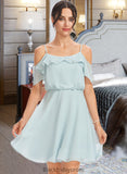 Paige A-Line V-neck Short/Mini Bridesmaid Dress With Cascading Ruffles BF2P0013023