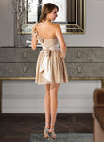 Rosalie A-Line/Princess One-Shoulder Short/Mini Chiffon Bridesmaid Dress With Ruffle Flower(s) Bow(s) BF2P0013040