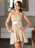 Rosalie A-Line/Princess One-Shoulder Short/Mini Chiffon Bridesmaid Dress With Ruffle Flower(s) Bow(s) BF2P0013040