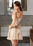 Rosalie A-Line/Princess One-Shoulder Short/Mini Chiffon Bridesmaid Dress With Ruffle Flower(s) Bow(s) BF2P0013040