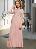 Kianna A-Line Off-the-Shoulder Floor-Length Chiffon Lace Junior Bridesmaid Dress With Bow(s) BF2P0013658