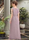 Gia A-Line Scoop Neck Floor-Length Chiffon Junior Bridesmaid Dress With Bow(s) Cascading Ruffles BF2P0013659