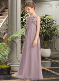 Gia A-Line Scoop Neck Floor-Length Chiffon Junior Bridesmaid Dress With Bow(s) Cascading Ruffles BF2P0013659