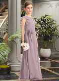 Gia A-Line Scoop Neck Floor-Length Chiffon Junior Bridesmaid Dress With Bow(s) Cascading Ruffles BF2P0013659