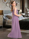 Daphne A-Line Square Neckline Floor-Length Chiffon Lace Junior Bridesmaid Dress BF2P0013660