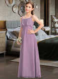 Daphne A-Line Square Neckline Floor-Length Chiffon Lace Junior Bridesmaid Dress BF2P0013660