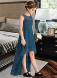 Sofia A-Line Scoop Neck Asymmetrical Chiffon Lace Junior Bridesmaid Dress BF2P0013661