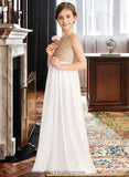 Callie A-Line Scoop Neck Floor-Length Chiffon Sequined Junior Bridesmaid Dress BF2P0013662