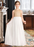 Callie A-Line Scoop Neck Floor-Length Chiffon Sequined Junior Bridesmaid Dress BF2P0013662