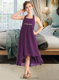 Paris Empire Halter Asymmetrical Chiffon Junior Bridesmaid Dress With Beading Bow(s) BF2P0013663