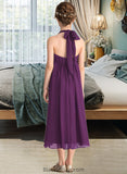 Paris Empire Halter Asymmetrical Chiffon Junior Bridesmaid Dress With Beading Bow(s) BF2P0013663