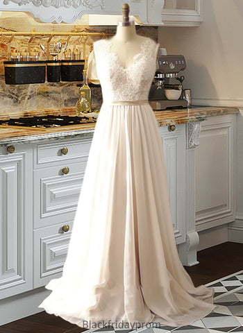 Phoebe A-Line V-neck Court Train Chiffon Wedding Dress BF2P0013785