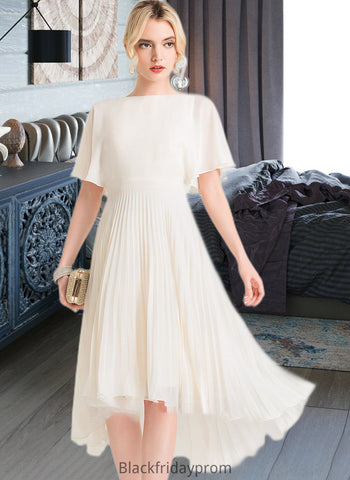 Gemma A-Line Scoop Neck Asymmetrical Chiffon Wedding Dress With Pleated BF2P0013790