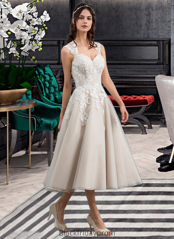 Adalynn Ball-Gown/Princess Sweetheart Tea-Length Tulle Wedding Dress With Sequins BF2P0013791