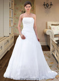 Mylee Ball-Gown/Princess Strapless Chapel Train Satin Organza Wedding Dress With Lace Beading BF2P0013796