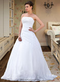 Mylee Ball-Gown/Princess Strapless Chapel Train Satin Organza Wedding Dress With Lace Beading BF2P0013796