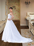 Mylee Ball-Gown/Princess Strapless Chapel Train Satin Organza Wedding Dress With Lace Beading BF2P0013796