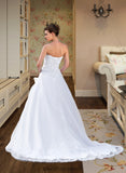 Mylee Ball-Gown/Princess Strapless Chapel Train Satin Organza Wedding Dress With Lace Beading BF2P0013796