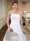 Mylee Ball-Gown/Princess Strapless Chapel Train Satin Organza Wedding Dress With Lace Beading BF2P0013796