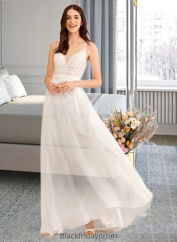 Mary A-Line V-neck Floor-Length Wedding Dress With Sequins BF2P0013797