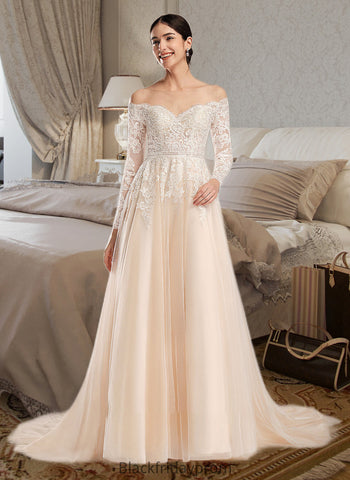 Glenda Ball-Gown/Princess Illusion Chapel Train Wedding Dress With Sequins BF2P0013798