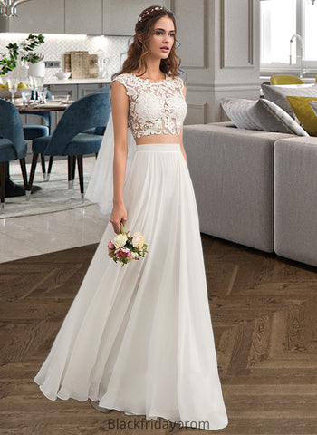 Kim A-Line Scoop Neck Floor-Length Chiffon Wedding Dress With Beading Sequins BF2P0013799