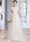 Kendal Ball-Gown/Princess V-neck Court Train Tulle Wedding Dress With Beading Appliques Lace Sequins Bow(s) BF2P0013809