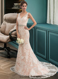 Eliana Trumpet/Mermaid V-neck Chapel Train Tulle Lace Wedding Dress With Beading BF2P0013810