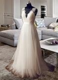 Lily A-Line V-neck Sweep Train Tulle Wedding Dress BF2P0013812