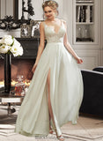 Dayami A-Line V-neck Floor-Length Wedding Dress With Lace Split Front BF2P0013815