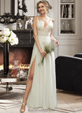 Dayami A-Line V-neck Floor-Length Wedding Dress With Lace Split Front BF2P0013815