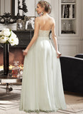 Dayami A-Line V-neck Floor-Length Wedding Dress With Lace Split Front BF2P0013815