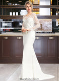 Avery Trumpet/Mermaid V-neck Sweep Train Stretch Crepe Wedding Dress With Beading Sequins BF2P0013816