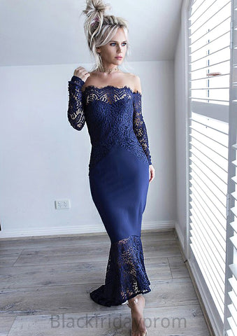 Off-the-Shoulder Full/Long Sleeve Asymmetrical Trumpet/Mermaid Lace Bridesmaid Dresseses Anabelle BF2P0025566