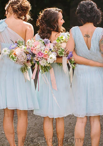 Sleeveless V Neck Knee-Length Chiffon A-line/Princess Bridesmaid Dresseses With Lace Peyton BF2P0025587