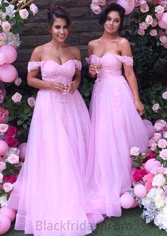 Sleeveless Off-the-Shoulder Long/Floor-Length Tulle A-line/Princess Bridesmaid Dresseses With Lace Rachael BF2P0025589