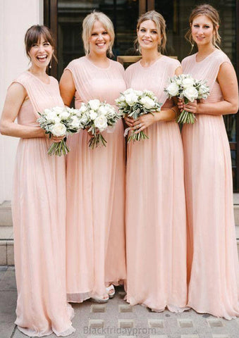 Sleeveless Scoop Neck Long/Floor-Length A-line/Princess Chiffon Bridesmaid Dresseses With Pleated Armani BF2P0025595