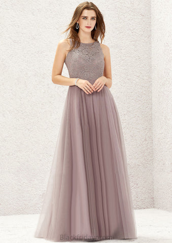 A-line Scoop Neck Sleeveless Lace Tulle Long/Floor-Length Bridesmaid Dresses Emma BF2P0025631
