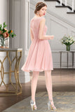 Adeline A-line Scoop Knee-Length Chiffon Tulle Homecoming Dress With Beading Ruffle BF2P0020594
