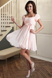 Dalia A-line Square Short/Mini Chiffon Satin Homecoming Dress With Beading Bow Ruffle BF2P0020597