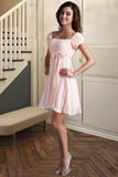 Dalia A-line Square Short/Mini Chiffon Satin Homecoming Dress With Beading Bow Ruffle BF2P0020597