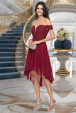 Elisa A-line Off the Shoulder Asymmetrical Chiffon Homecoming Dress With Beading BF2P0020582