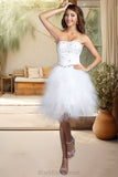 Aubrey A-line Sweetheart Knee-Length Satin Tulle Homecoming Dress With Beading Cascading Ruffles Appliques Lace Sequins BF2P0020598