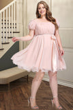 Dalia A-line Square Short/Mini Chiffon Satin Homecoming Dress With Beading Bow Ruffle BF2P0020597