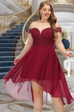 Elisa A-line Off the Shoulder Asymmetrical Chiffon Homecoming Dress With Beading BF2P0020582