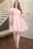 Dalia A-line Square Short/Mini Chiffon Satin Homecoming Dress With Beading Bow Ruffle BF2P0020597